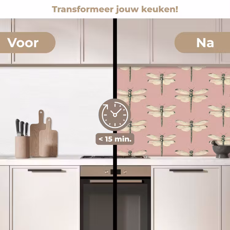 Lillibellen - Patroon - Roze keuken achterwand 2 middel 871 -voor-na2_NL