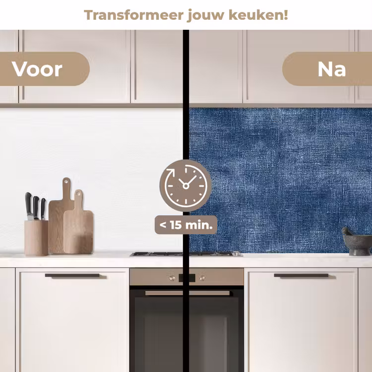 Linnen - Textuur - Patroon - Denim - Rustiek keuken achterwand 2 middel 871 -voor-na2_NL