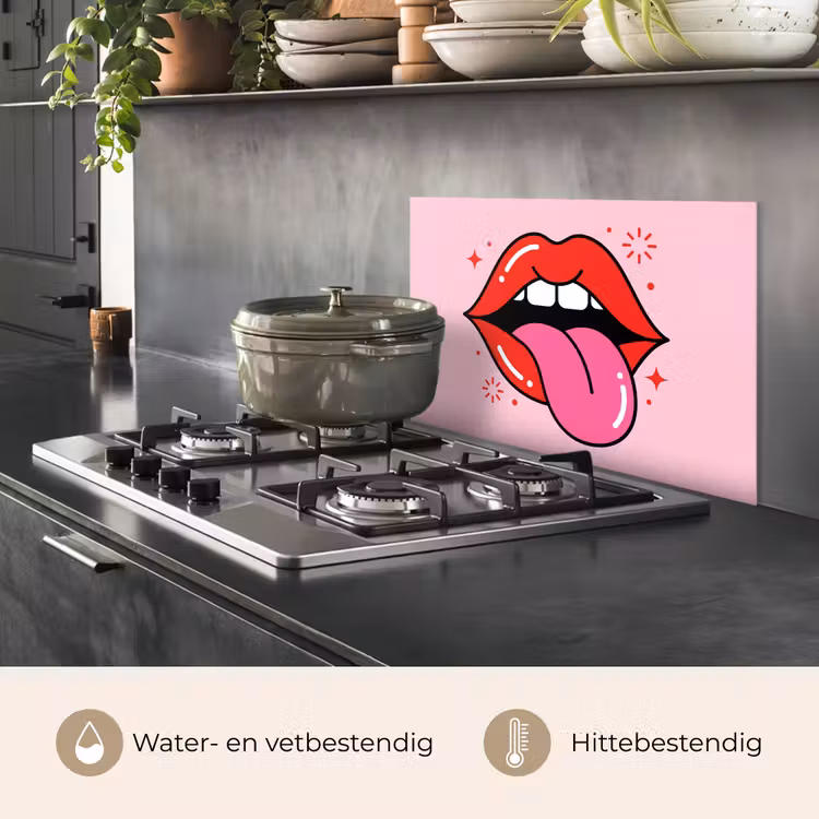 Lippen - Tong - Pop-art - Kleurrijk - Roze keuken achterwand spatscherm klein -usp_NL
