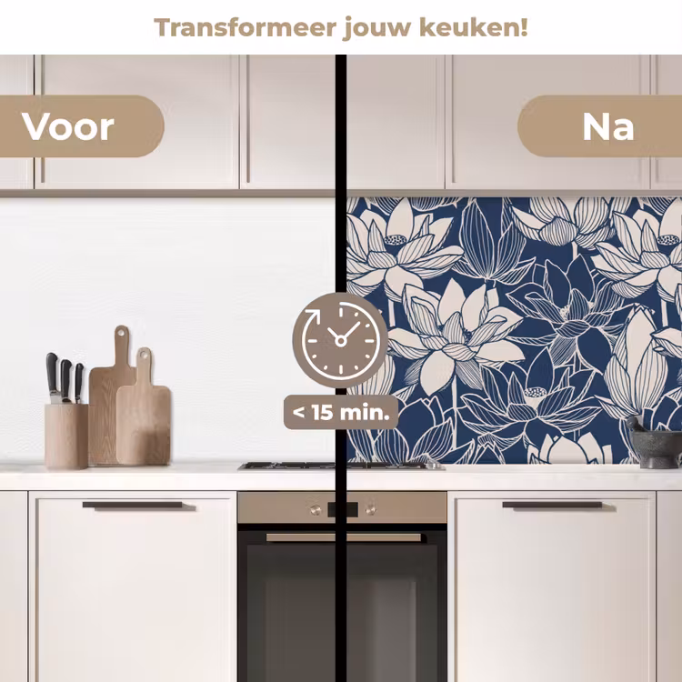 Lotus - Blauw - Patronen keuken achterwand 2 middel 871 -voor-na2_NL