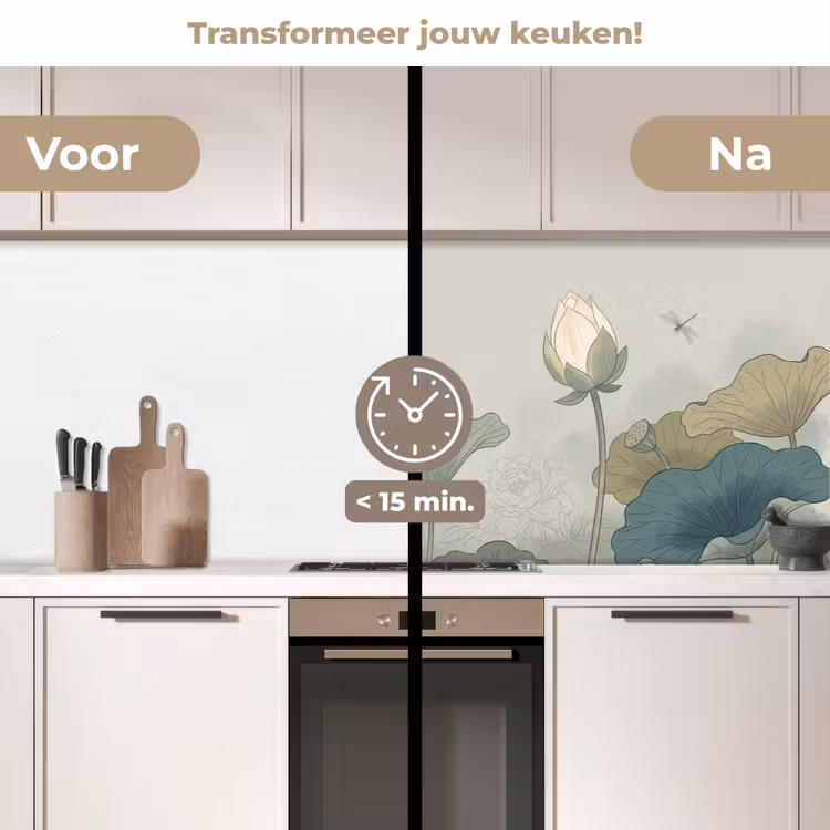 Lotus - Bloemen - Groen keuken achterwand 2 middel -voor-na2_NL