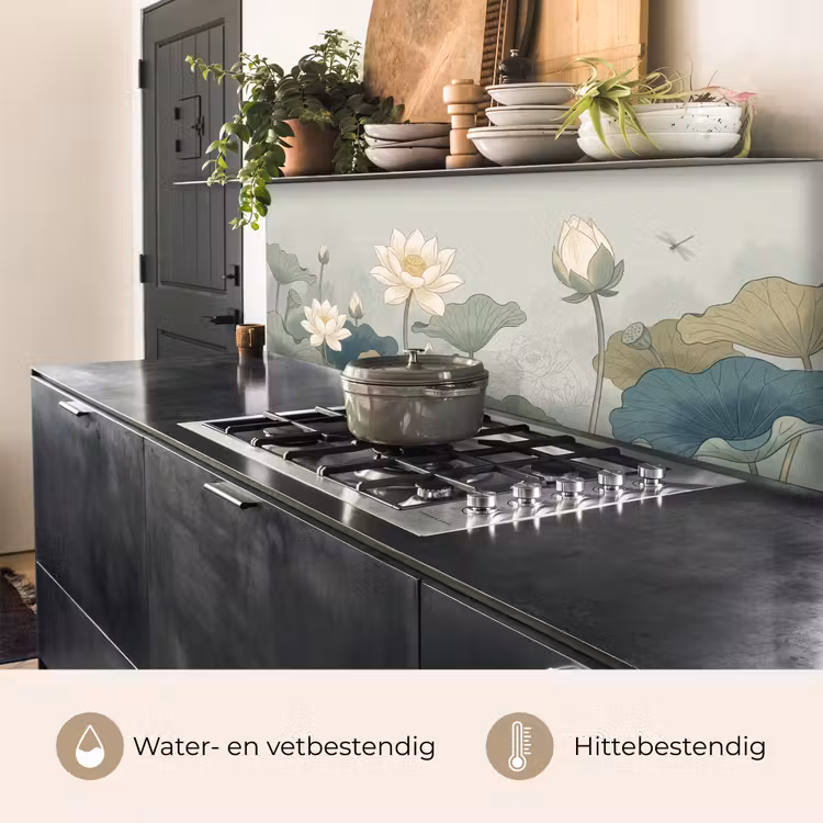 Lotus - Bloemen - Groen keuken achterwand 2 middel -usp_NL