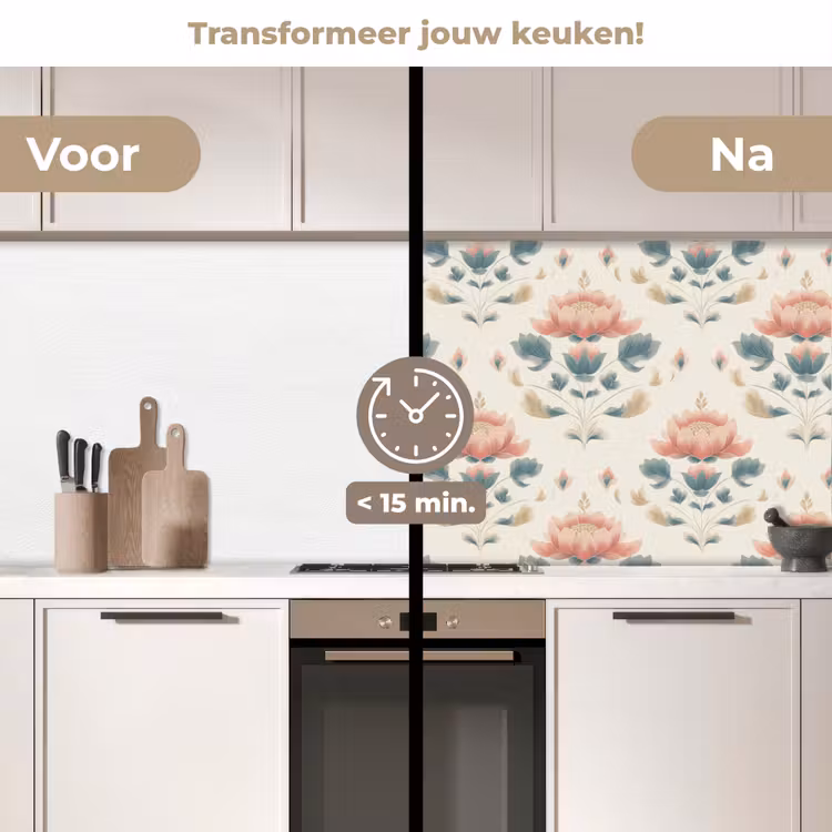 Lotus - Bloemen - Roze keuken achterwand 2 middel 871 -voor-na2_NL
