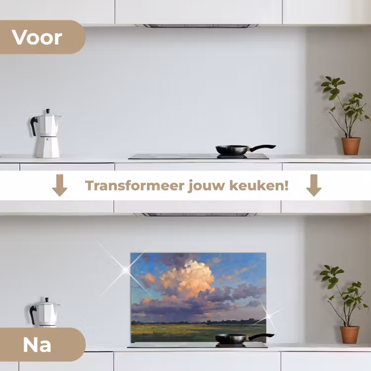 Lucht - Wolken - Landschap - Modern - Oranje keuken achterwand spatscherm klein -voor_na_NL