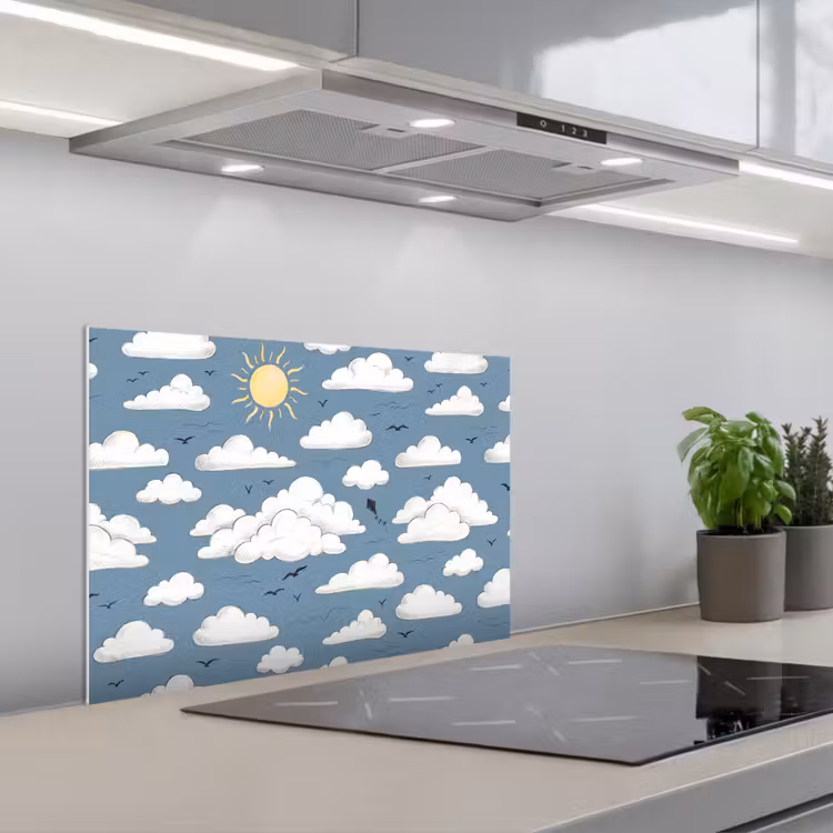 Lucht - Zon - Wolken - Natuur - Blauw keuken achterwand spatscherm klein -3d_schuin