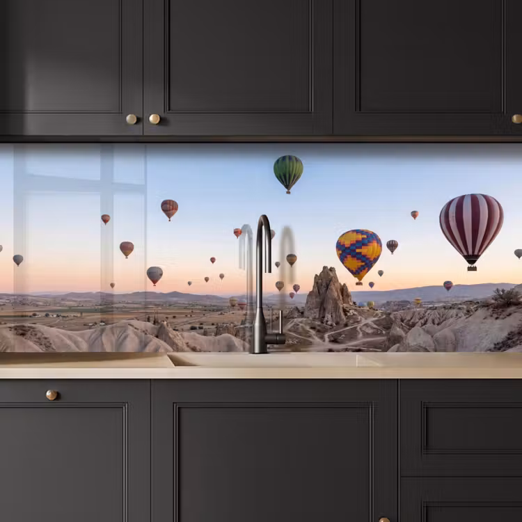 Luchtballonnen - Rotsen - Zonsopgang keuken achterwand 2 middel -sfeer1