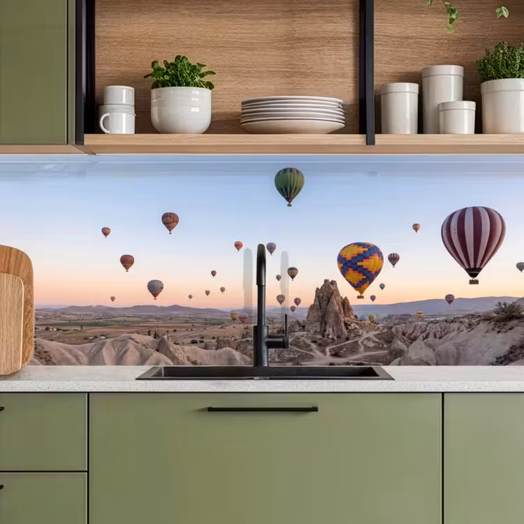 Luchtballonnen - Rotsen - Zonsopgang keuken achterwand 2 middel -sfeer3