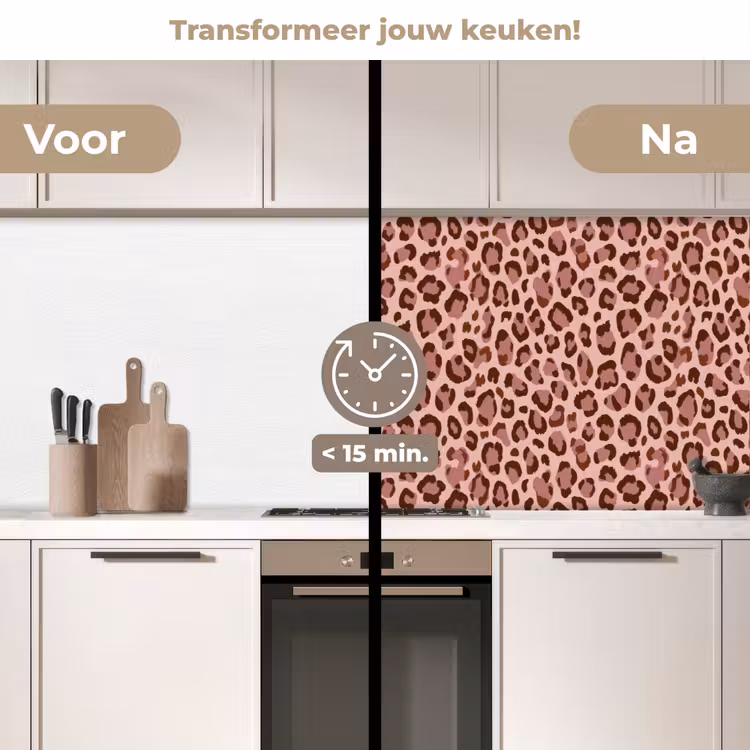 Luipaard - Patroon - Roze keuken achterwand 2 middel 871 -voor-na2_NL