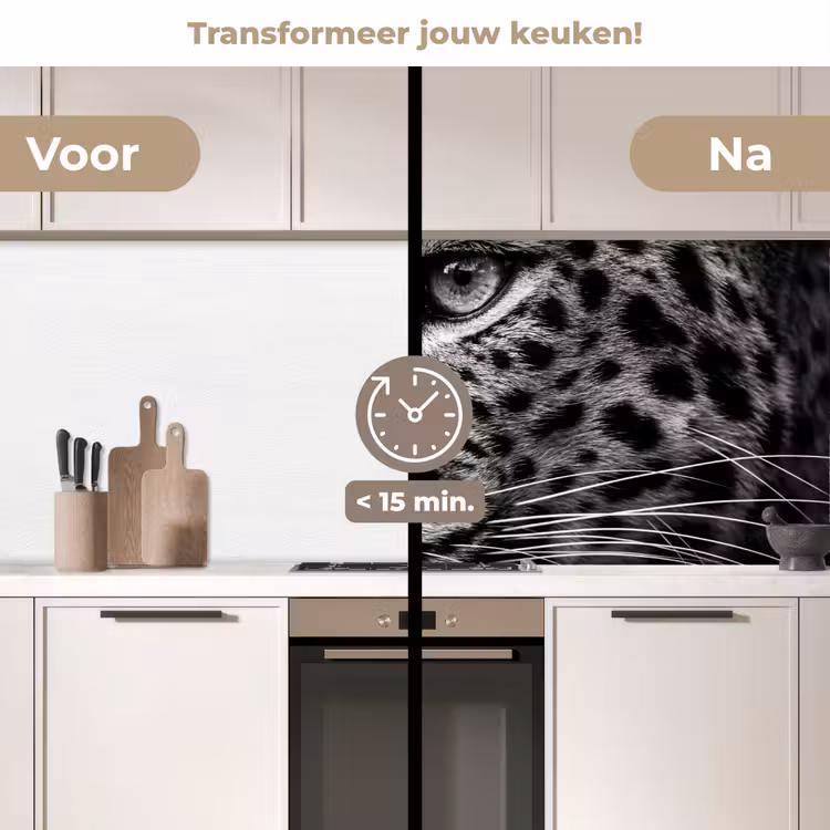 Luipaard - Zwart - Wit - Oog keuken achterwand 2 middel -voor-na2_NL