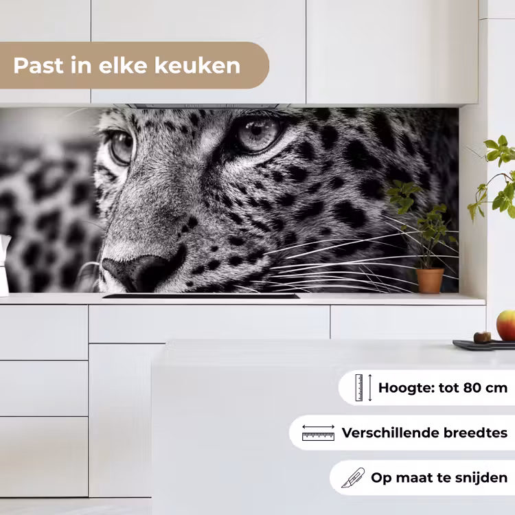 Luipaard - Zwart - Wit - Oog keuken achterwand 2 middel -sfeer4_NL