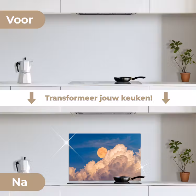Maan - Wolken - Natuur - Oranje keuken achterwand spatscherm klein -voor_na_NL