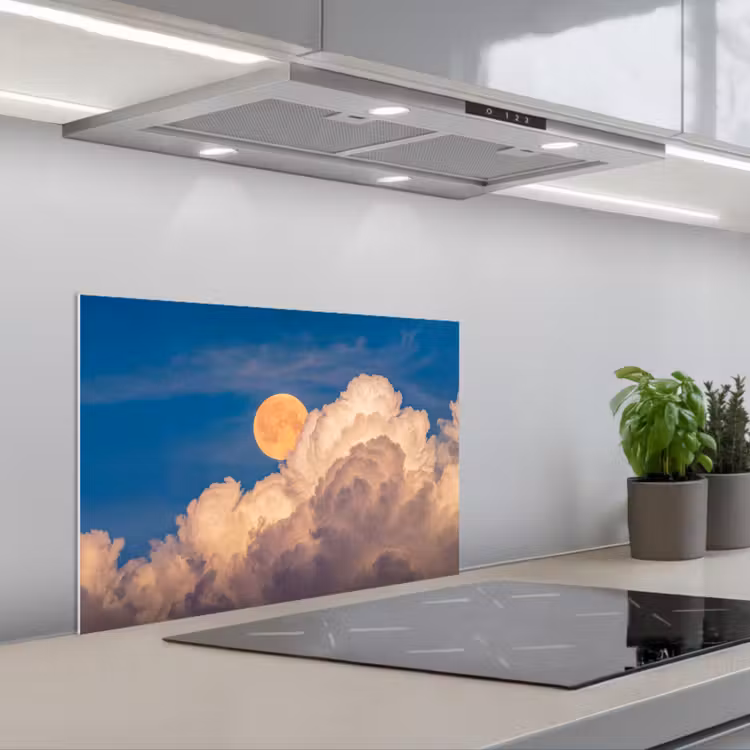 Maan - Wolken - Natuur - Oranje keuken achterwand spatscherm klein -3d_schuin