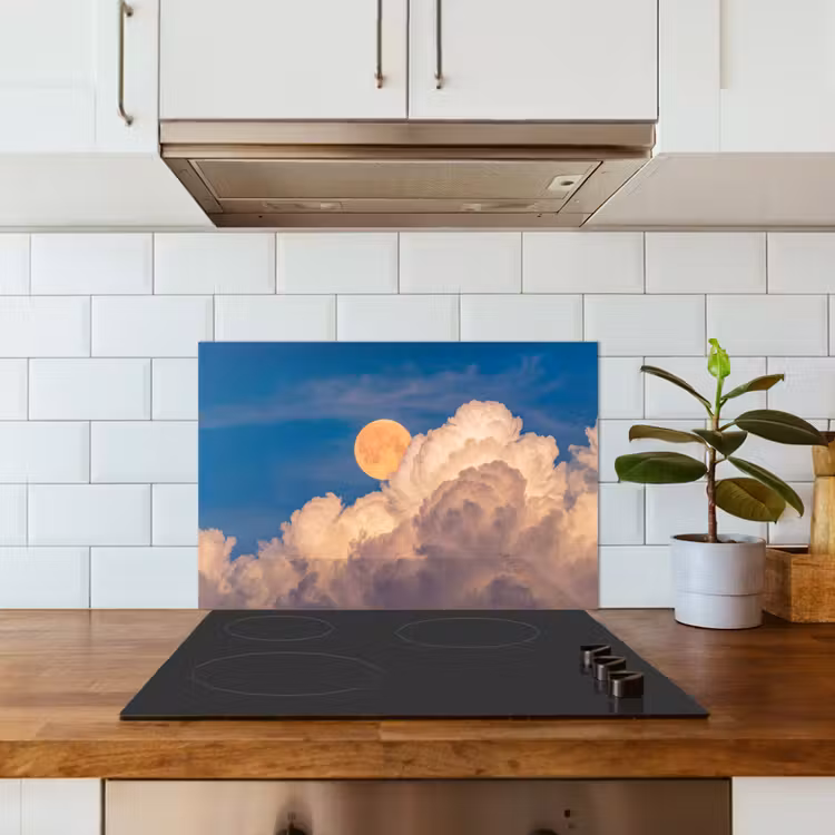 Maan - Wolken - Natuur - Oranje keuken achterwand spatscherm klein -sfeer2