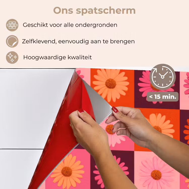 Madeliefjes - Dambord - Retro - Roze - Oranje keuken achterwand spatscherm klein 900 -spatscherm_NL