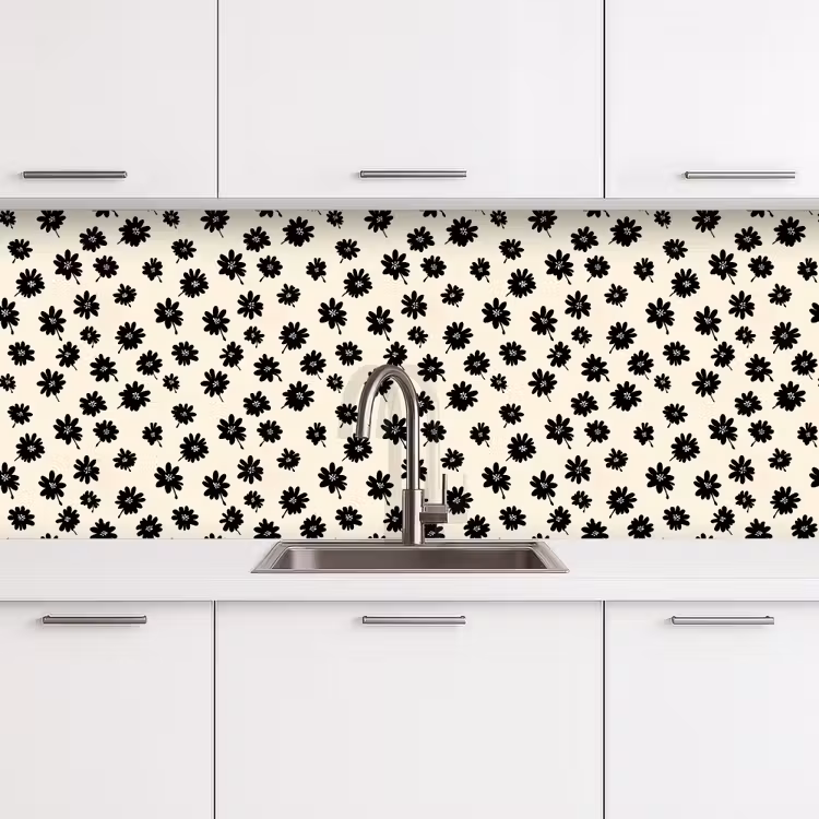 Madeliefjes - Grafisch - Zwart - Beige keuken achterwand 2 middel 871 -3d