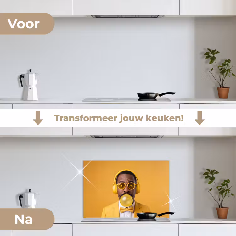 Man - Bubblegum - Portret - Geel - Modern keuken achterwand spatscherm klein -voor_na_NL