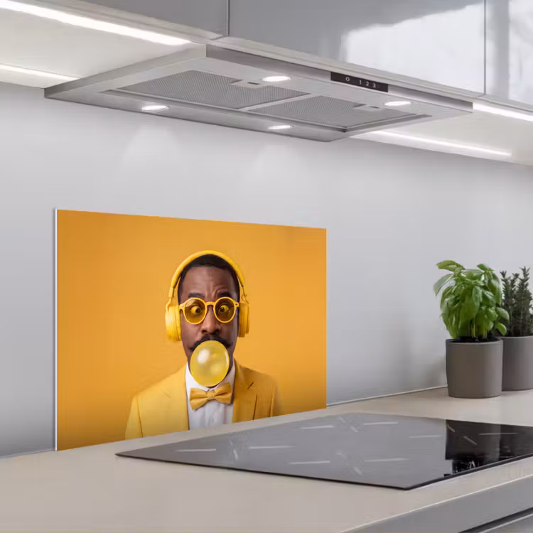 Man - Bubblegum - Portret - Geel - Modern keuken achterwand spatscherm klein -3d_schuin