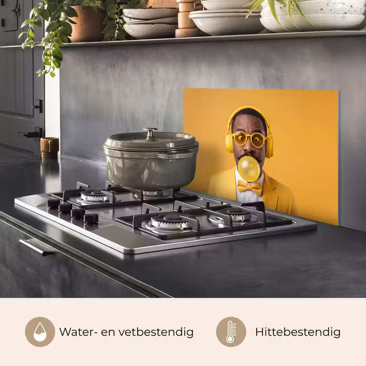 Man - Bubblegum - Portret - Geel - Modern keuken achterwand spatscherm klein -usp_NL