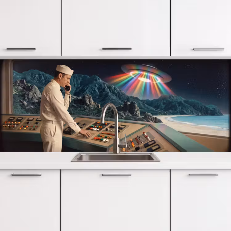 Keuken achterwand - Man - Controlekamer - Strand - Man - Controlekamer - Strand keuken achterwand 2 middel