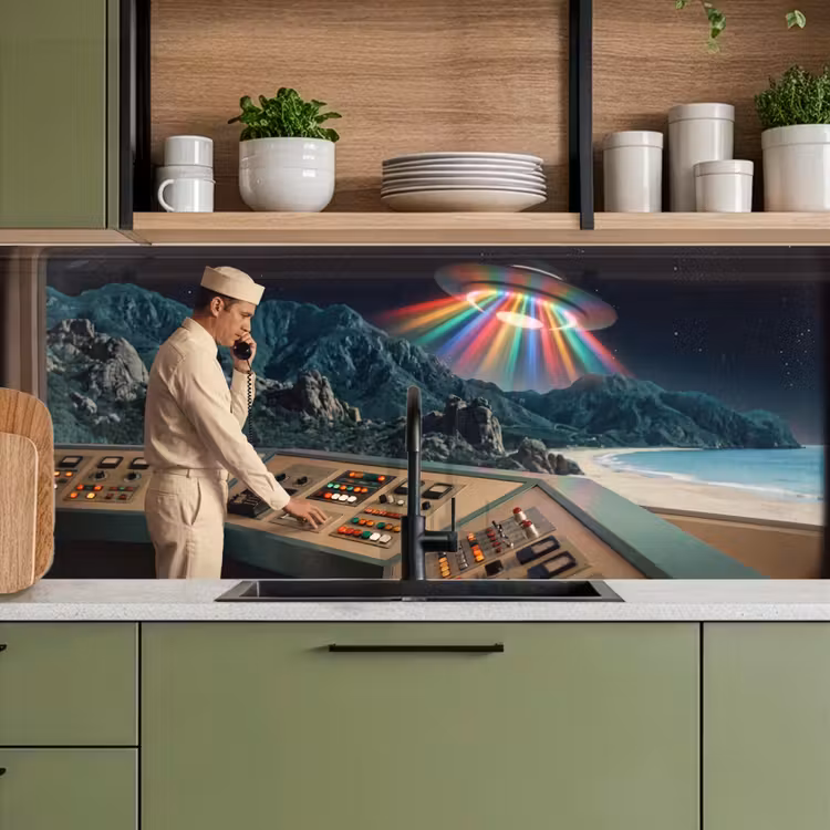 Keuken achterwand - Man - Controlekamer - Strand - Man - Controlekamer - Strand keuken achterwand 2 middel