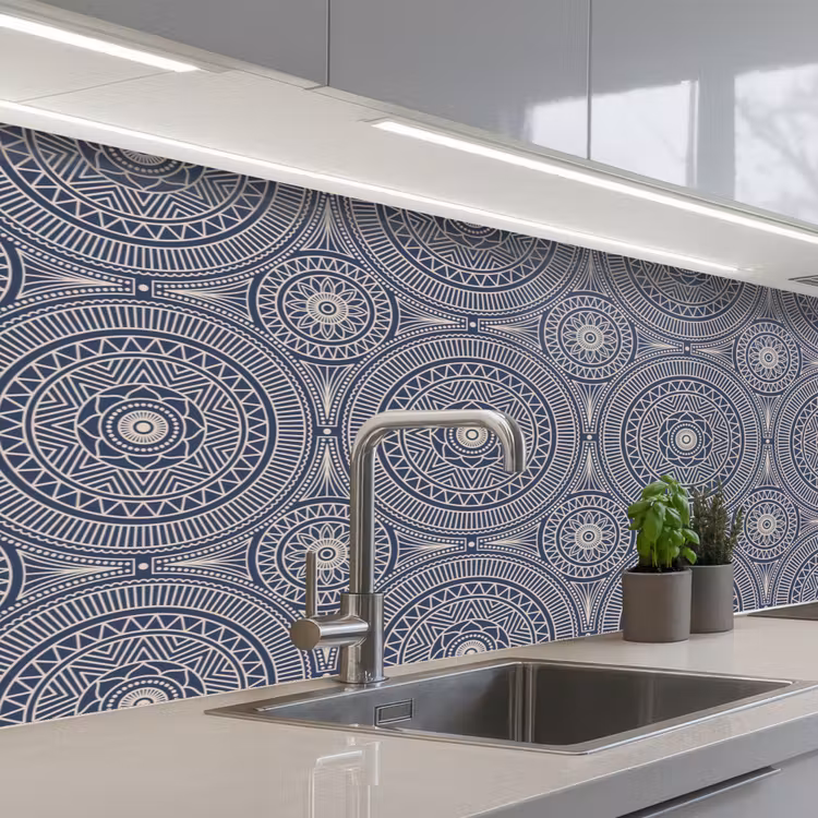 Mandala - Blauw - Patroon - Abstract keuken achterwand 2 middel 871 -3d_schuin