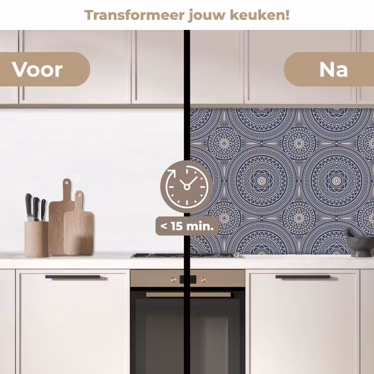 Mandala - Blauw - Patroon - Abstract keuken achterwand 2 middel 871 -voor-na2_NL