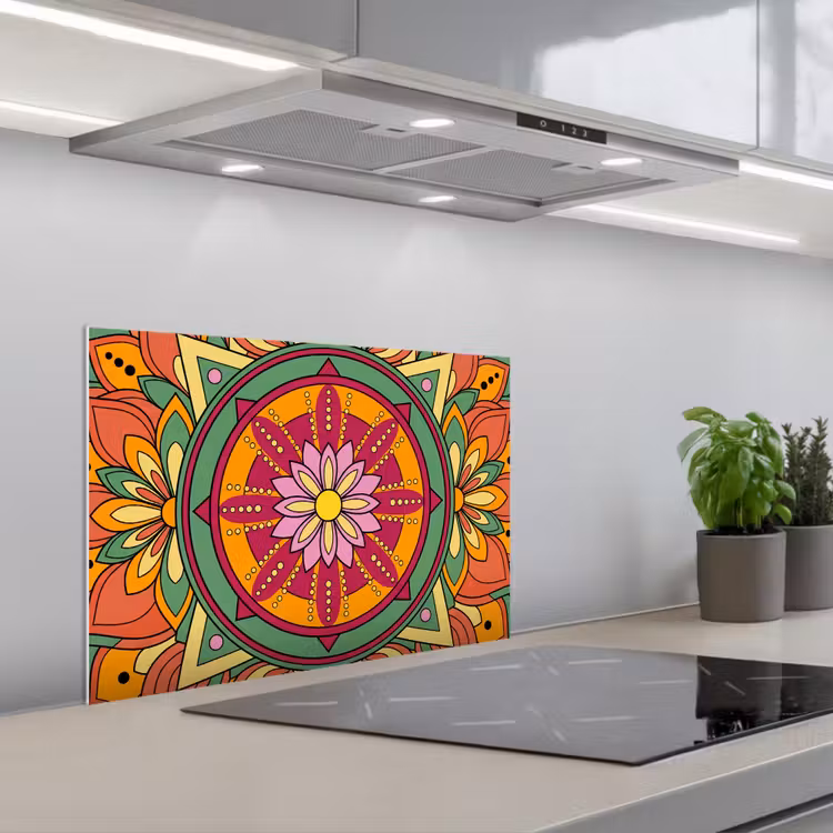 Mandala - Bloemen - Abstract - Kleurrijk keuken achterwand spatscherm klein -3d_schuin
