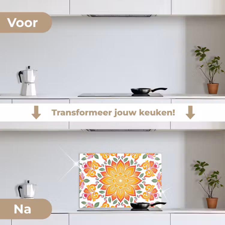 Mandala - Bloemen - Decoratie - Kleurrijk - Abstract keuken achterwand spatscherm klein -voor_na_NL