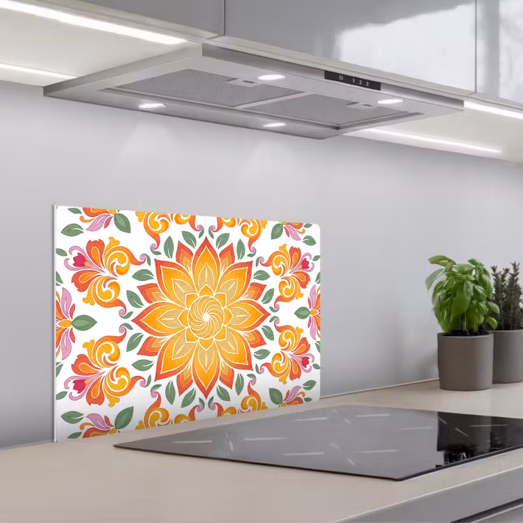 Mandala - Bloemen - Decoratie - Kleurrijk - Abstract keuken achterwand spatscherm klein -3d_schuin