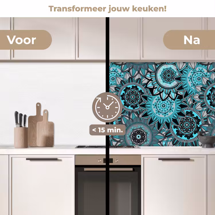 Mandala - Bloemen - Design keuken achterwand 2 middel 871 -voor-na2_NL