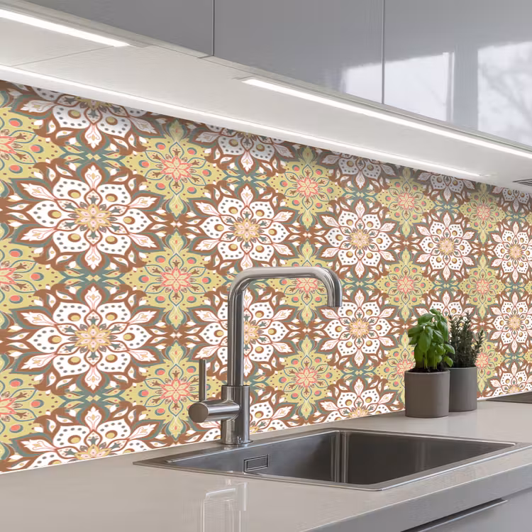Mandala - Bohemian - Bloemen - Patronen keuken achterwand 2 middel 871 -3d_schuin