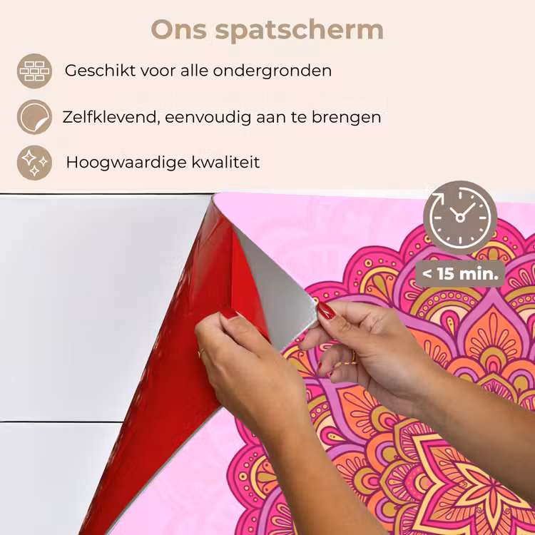 Mandala - Cirkel - Spiritueel - Oosters - Roze keuken achterwand spatscherm klein -spatscherm_NL