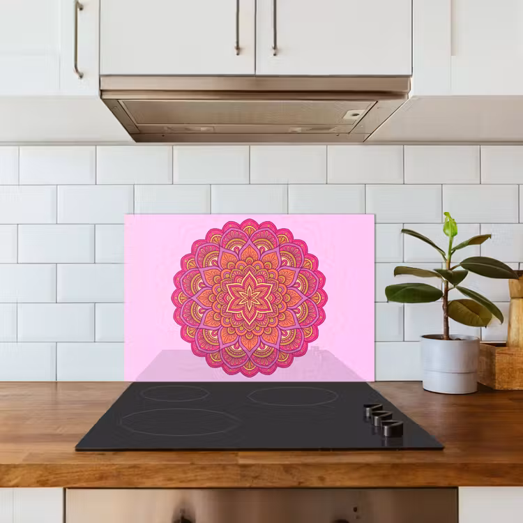 Mandala - Cirkel - Spiritueel - Oosters - Roze keuken achterwand spatscherm klein -sfeer2