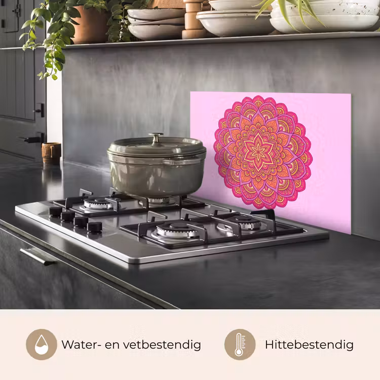 Mandala - Cirkel - Spiritueel - Oosters - Roze keuken achterwand spatscherm klein -usp_NL