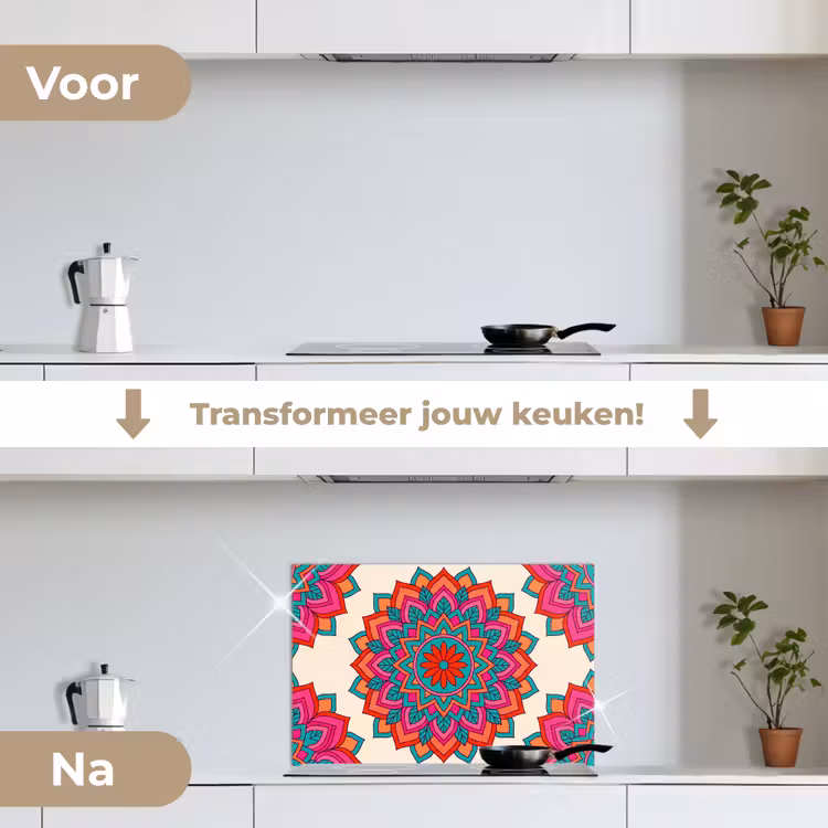 Mandala - Patroon - Abstract - Kleurrijk - Modern keuken achterwand spatscherm klein -voor_na_NL