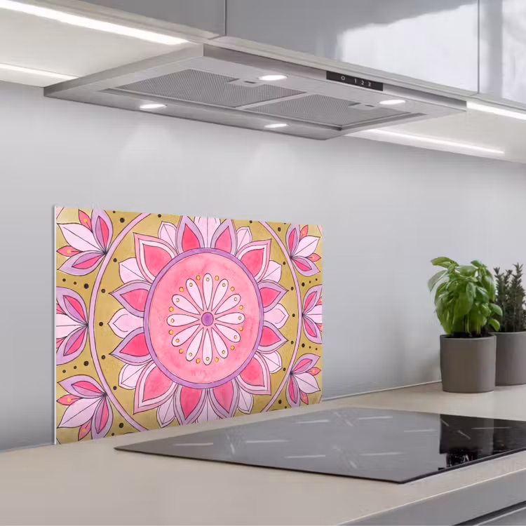 Mandala - Patroon - Kunst - Aquarel - Roze keuken achterwand spatscherm klein -3d_schuin