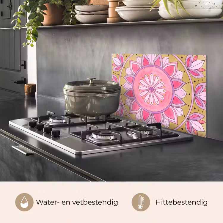 Mandala - Patroon - Kunst - Aquarel - Roze keuken achterwand spatscherm klein -usp_NL