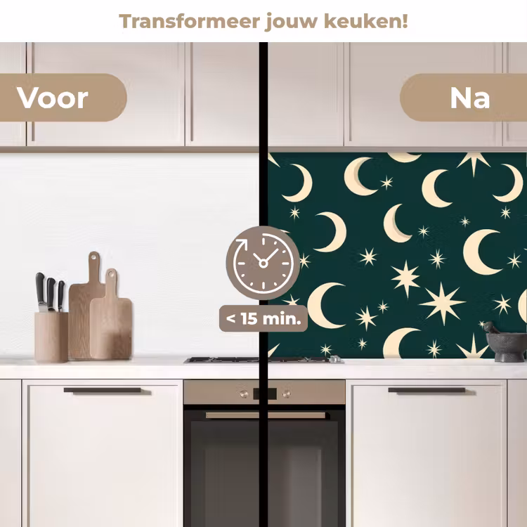 Manen - Sterren - Groen keuken achterwand 2 middel 871 -voor-na2_NL