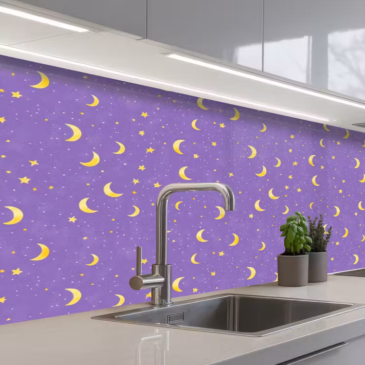 Manen - Sterren - Paars keuken achterwand 2 middel 871 -3d_schuin