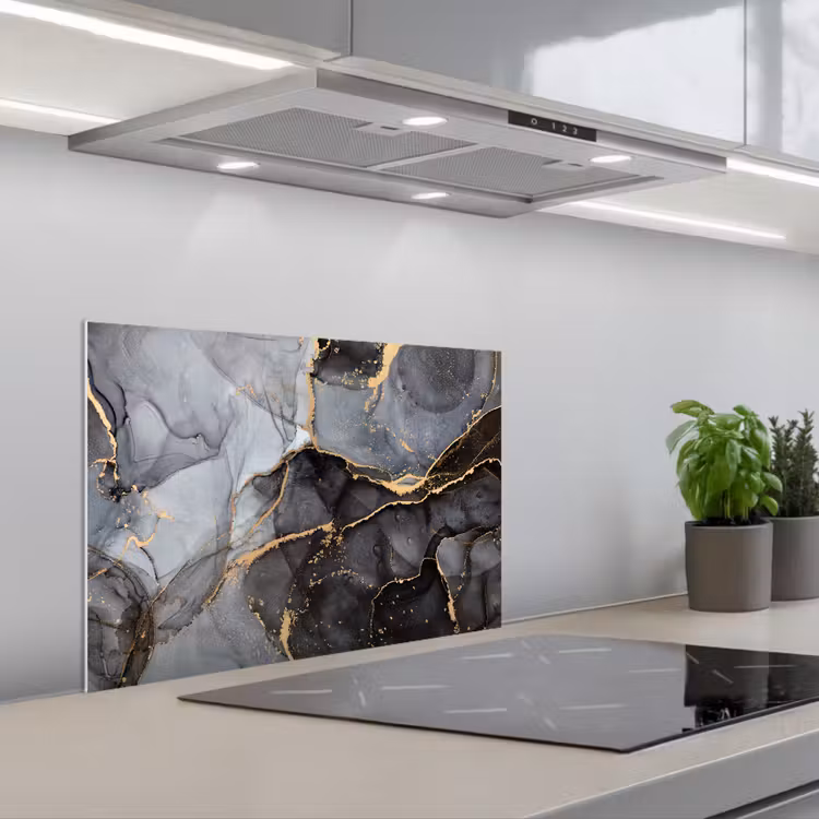 Marmer - Abstract - Goud - Grijs keuken achterwand spatscherm klein -3d_schuin