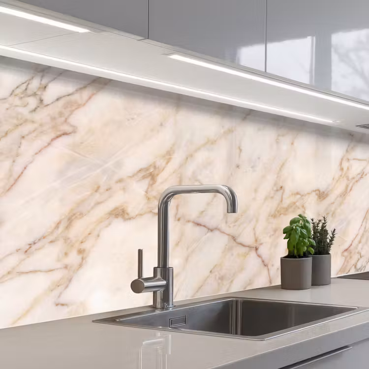 Marmer - Ader - Abstract - Wit - Goud keuken achterwand 2 middel -3d_schuin
