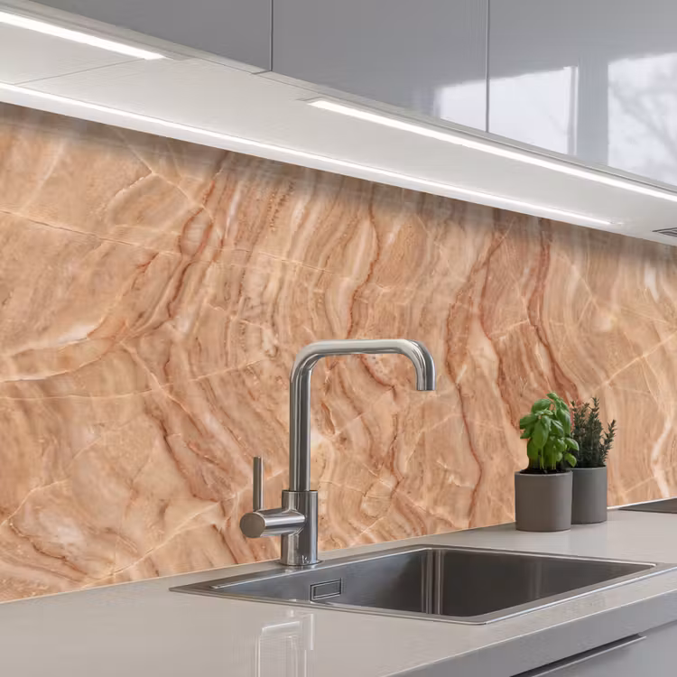 Marmer - Ader - Natuur - Abstract - Beige keuken achterwand 2 middel -3d_schuin