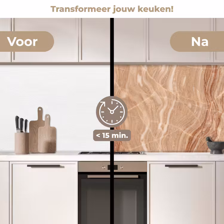 Marmer - Ader - Natuur - Abstract - Beige keuken achterwand 2 middel -voor-na2_NL