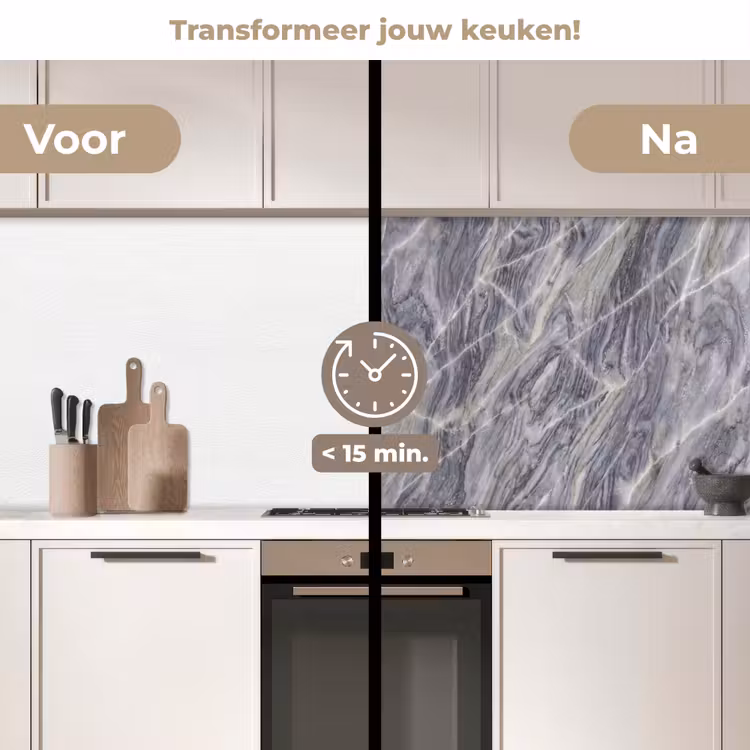 Marmer - Ader - Patroon - Abstract - Grijs keuken achterwand 2 middel -voor-na2_NL