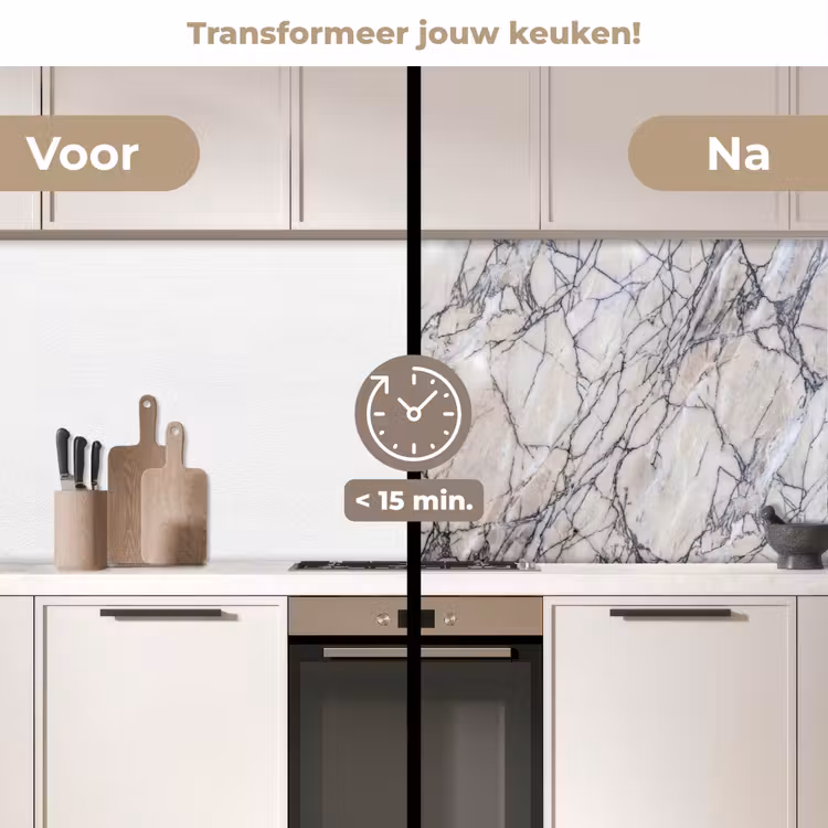 Marmer - Aderen - Patroon - Wit - Grijs keuken achterwand 2 middel -voor-na2_NL