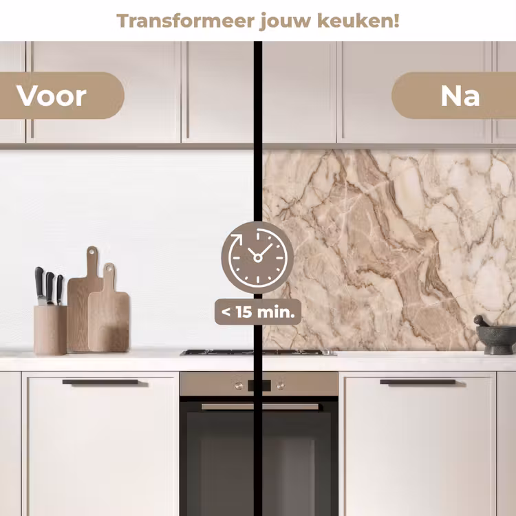 Marmer - Aderen - Textuur - Beige - Modern keuken achterwand 2 middel -voor-na2_NL