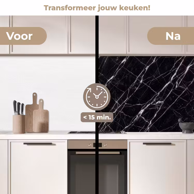 Marmer - Aders - Abstract - Zwart keuken achterwand 2 middel -voor-na2_NL