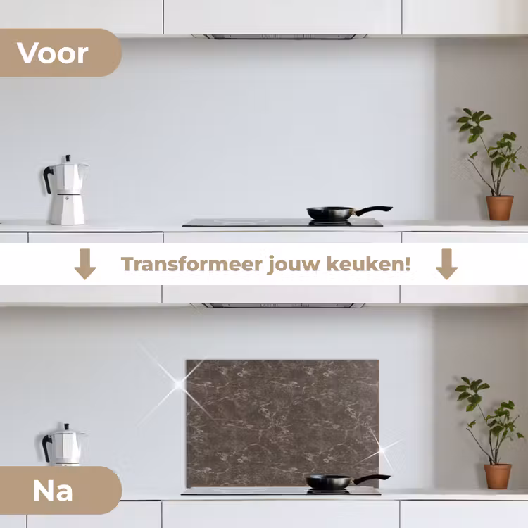 Marmer - Aders - Bruin keuken achterwand spatscherm klein 900 -voor_na_NL