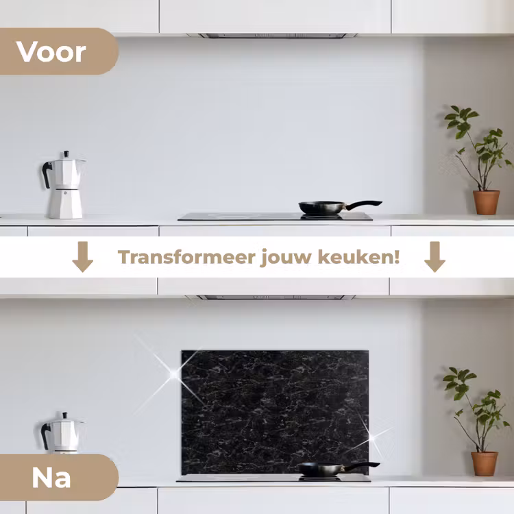 Marmer - Aders - Zwart keuken achterwand spatscherm klein 900 -voor_na_NL