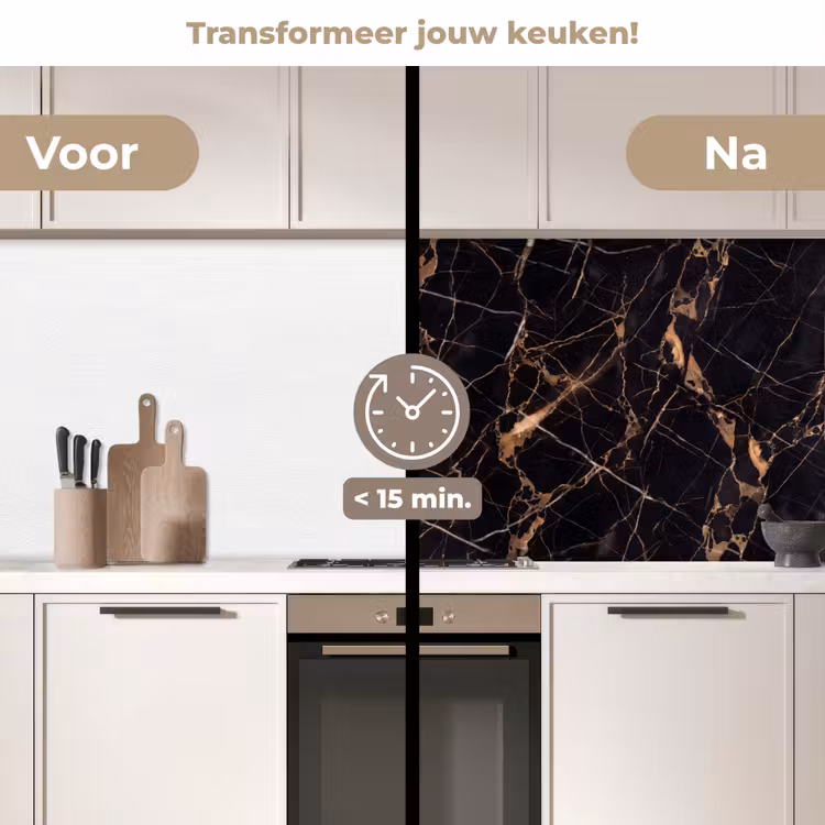Marmer - Goud - Abstract - Zwart keuken achterwand 2 middel -voor-na2_NL
